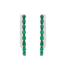 18 Karat Gold 5.4 Carat Diamond & Emerald Hoop Earrings in contemporary style