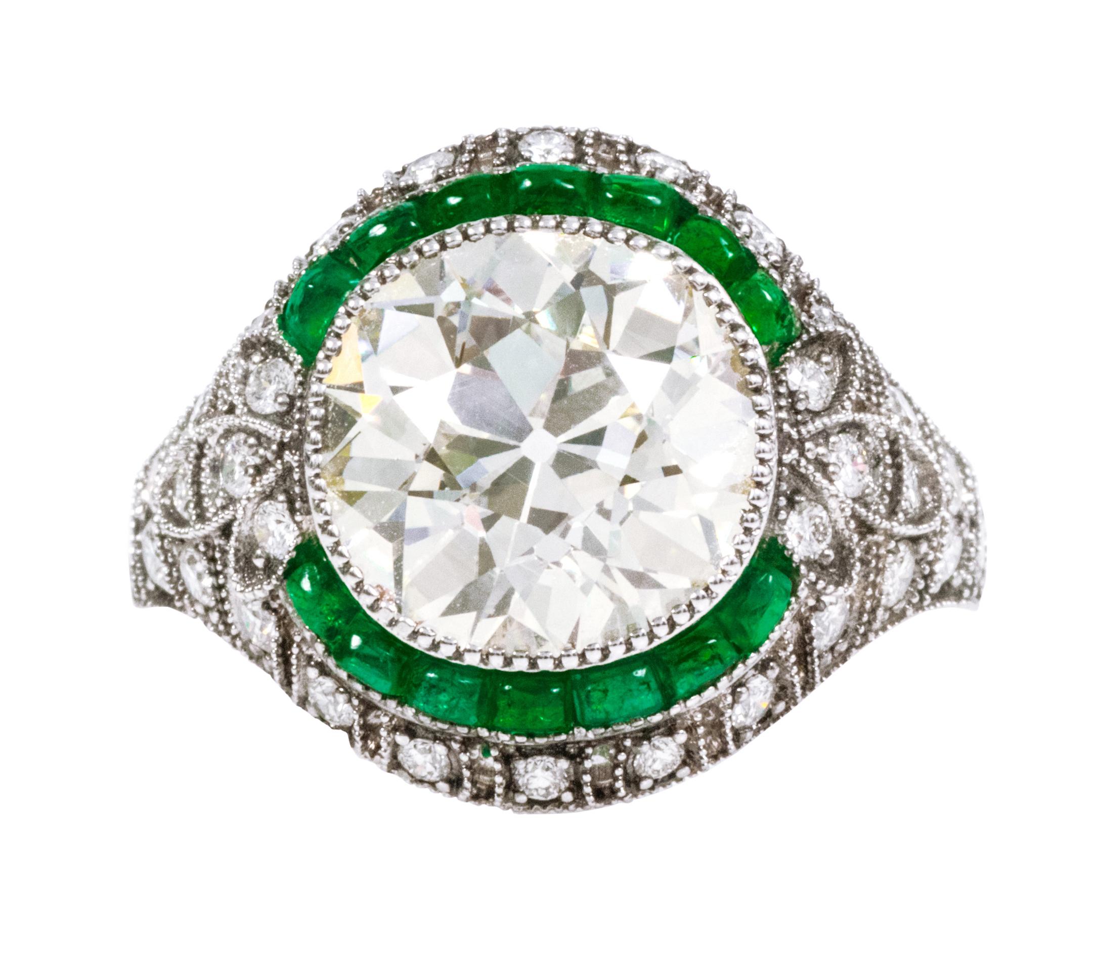 Women's 18 Karat Gold 5.56 Carat Solitaire Diamond Old European Cut Art-Deco Style Ring For Sale
