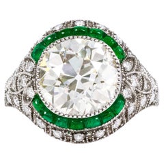 18 Karat Gold 5.56 Carat Solitaire Diamond Old European Cut Art-Deco Style Ring