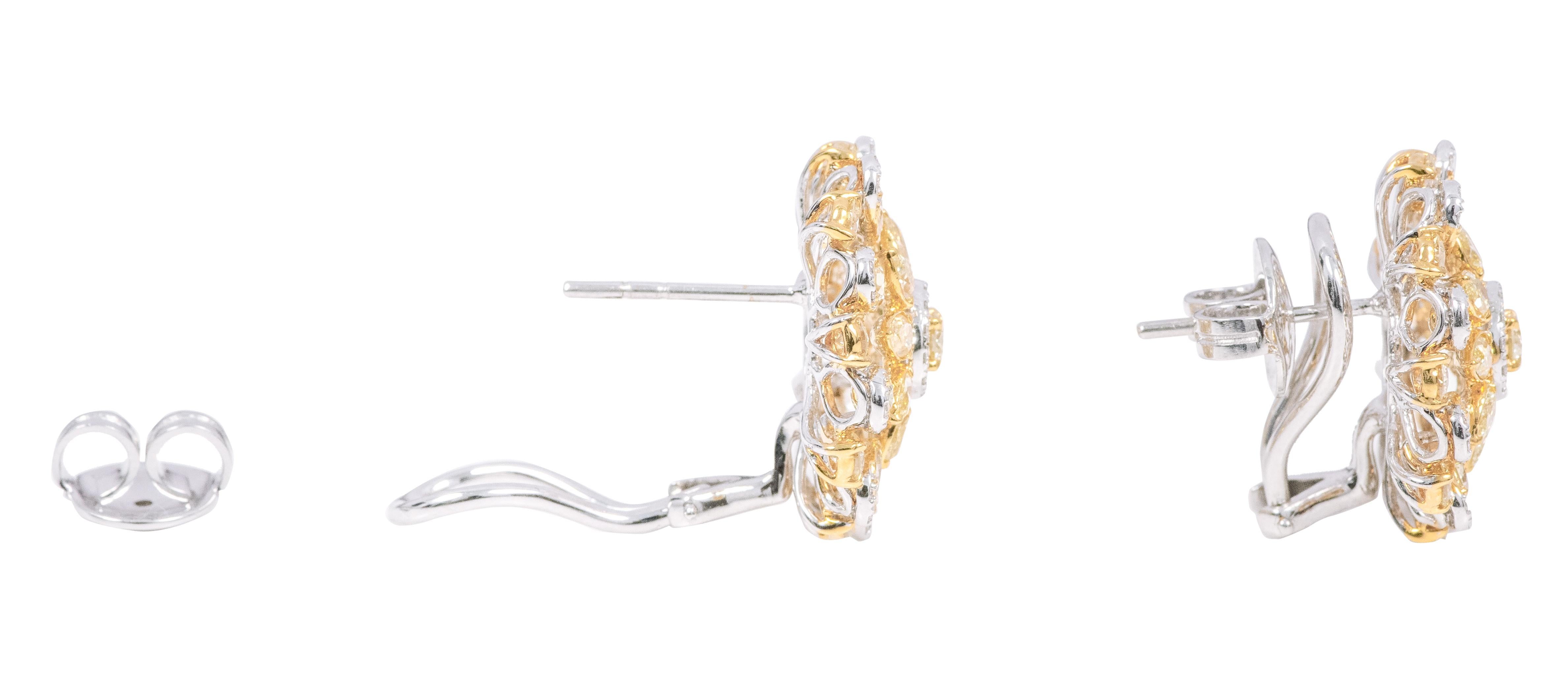 18 Karat Gold 5.69 Carat Fancy Yellow and White Diamond Solitaire Stud Earrings 2
