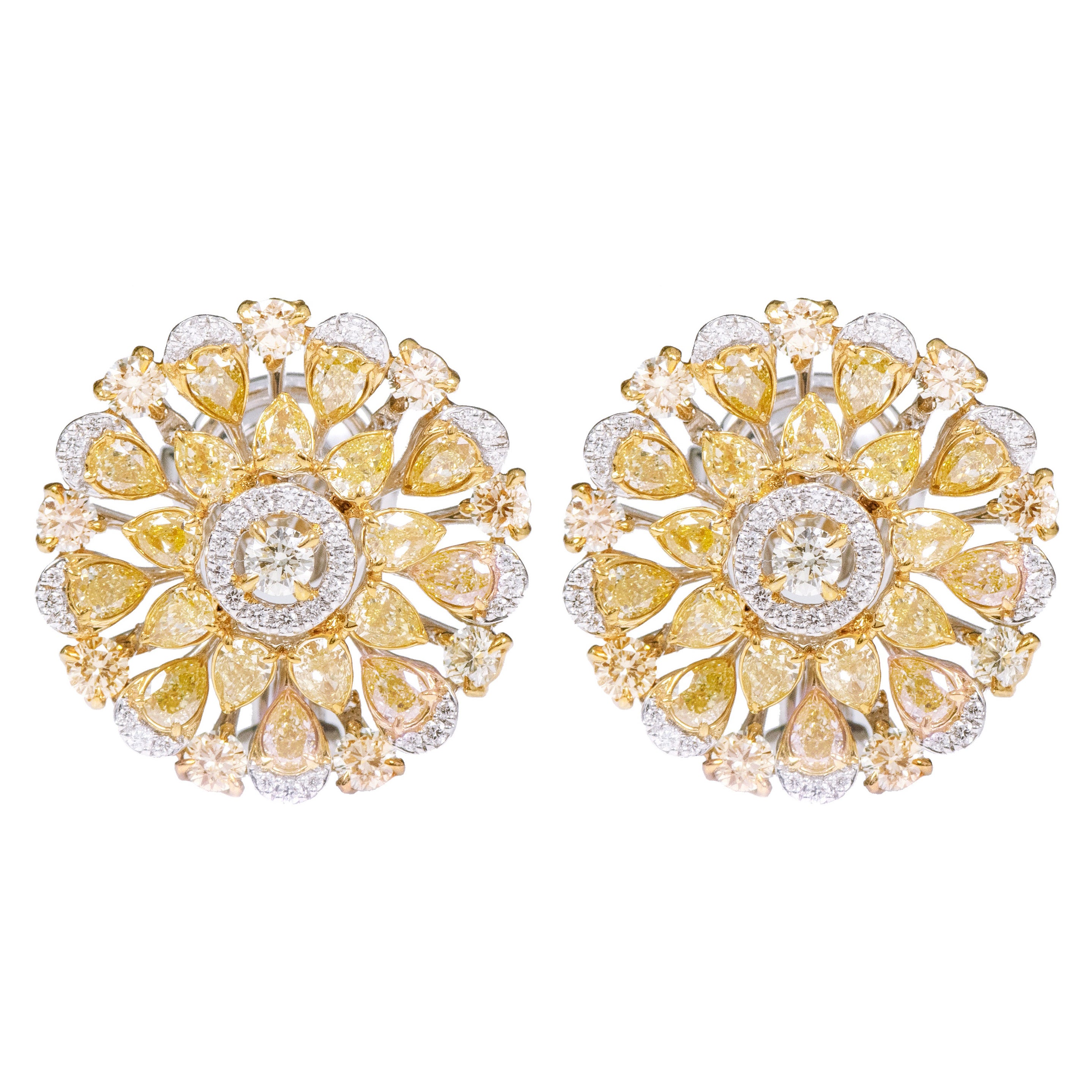 Solitär-Ohrstecker aus 18 Karat Gold mit 5,69 Karat gelben und weißen Diamanten