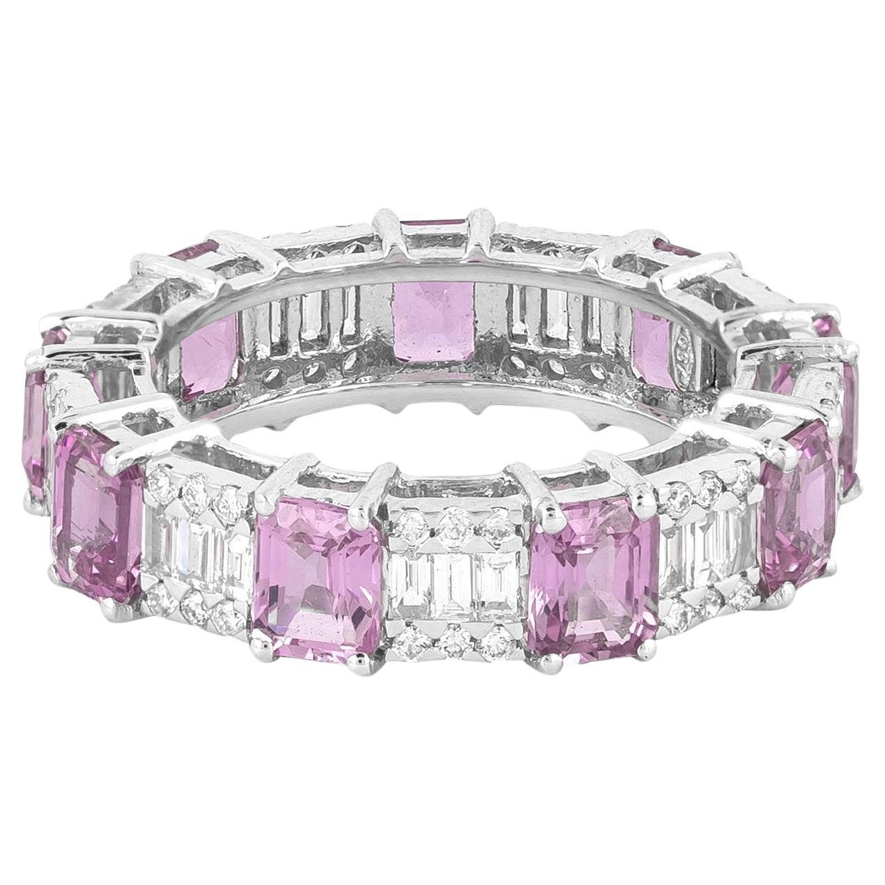 18 Karat Gold 5.92 Carat Diamond and Pink Sapphire Eternity Ring  For Sale