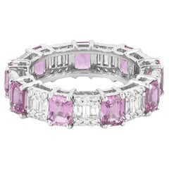 18 Karat Gold 5.92 Carat Diamond and Pink Sapphire Eternity Ring 