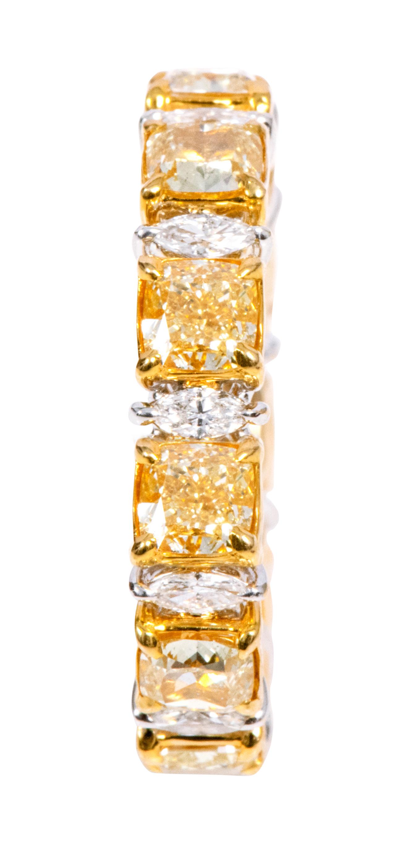 18 Karat Gold 5.99 Carat Solitaire Yellow and White Diamond Eternity Band Ring

Let the mystique and glamor of this gorgeous eternity band shower you with love all around. The eternity intense yellow cushion cut diamond band is perfectly set with 50