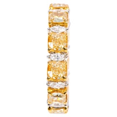 Anneau d'éternité en or 18 carats avec diamants jaunes et blancs solitaires de 5,99 carats