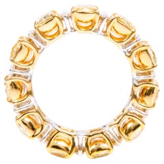 Anneau d'éternité en or 18 carats avec diamants jaunes et blancs solitaires de 5,99 carats