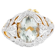 18 Karat Gold 6 Carats Green Amethyst and Diamond Fashion Ring