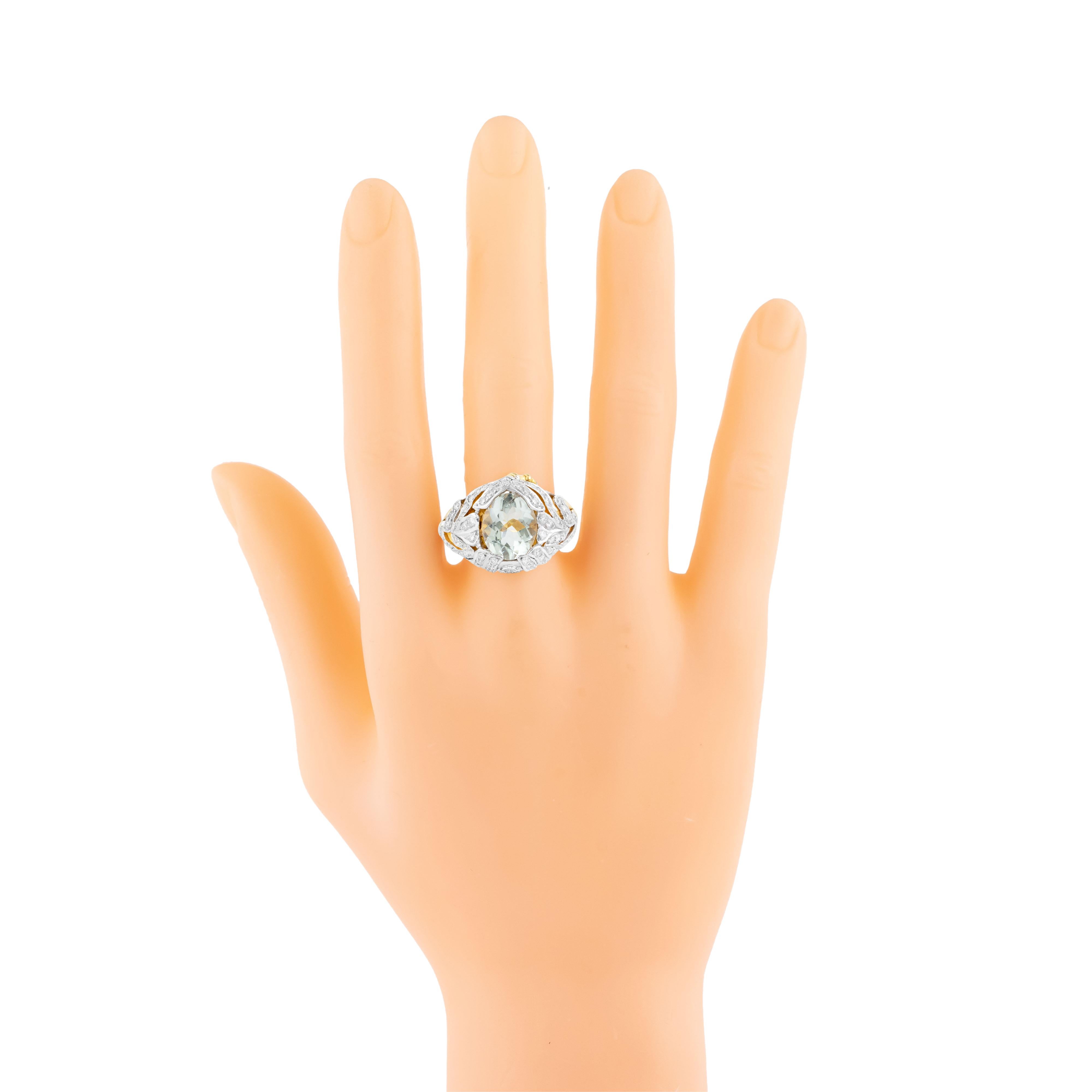 De las mujeres Anillo de moda de oro de 18 quilates, 6 quilates de amatista verde y diamante en venta