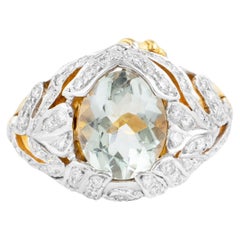 18 Karat Gold 6 Carats Green Amethyst and Diamond Fashion Ring