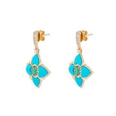 Pendientes Colgantes de Oro de 18 Kilates con Diamante y Aguamarina de 6,02 Quilates