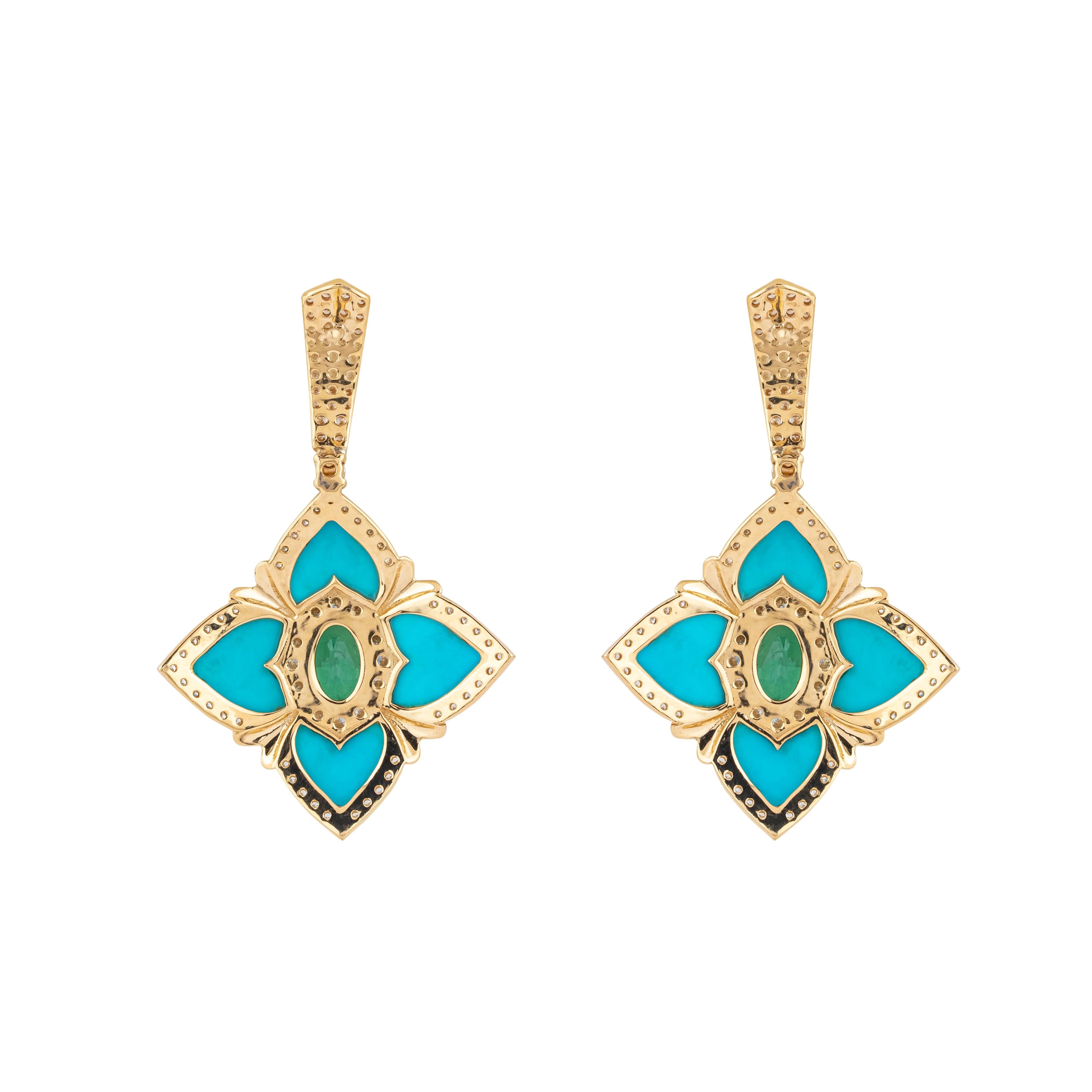 Brilliant Cut 18 Karat Gold 6.02 Carat Diamond and Aquamarine Dangle Earrings For Sale