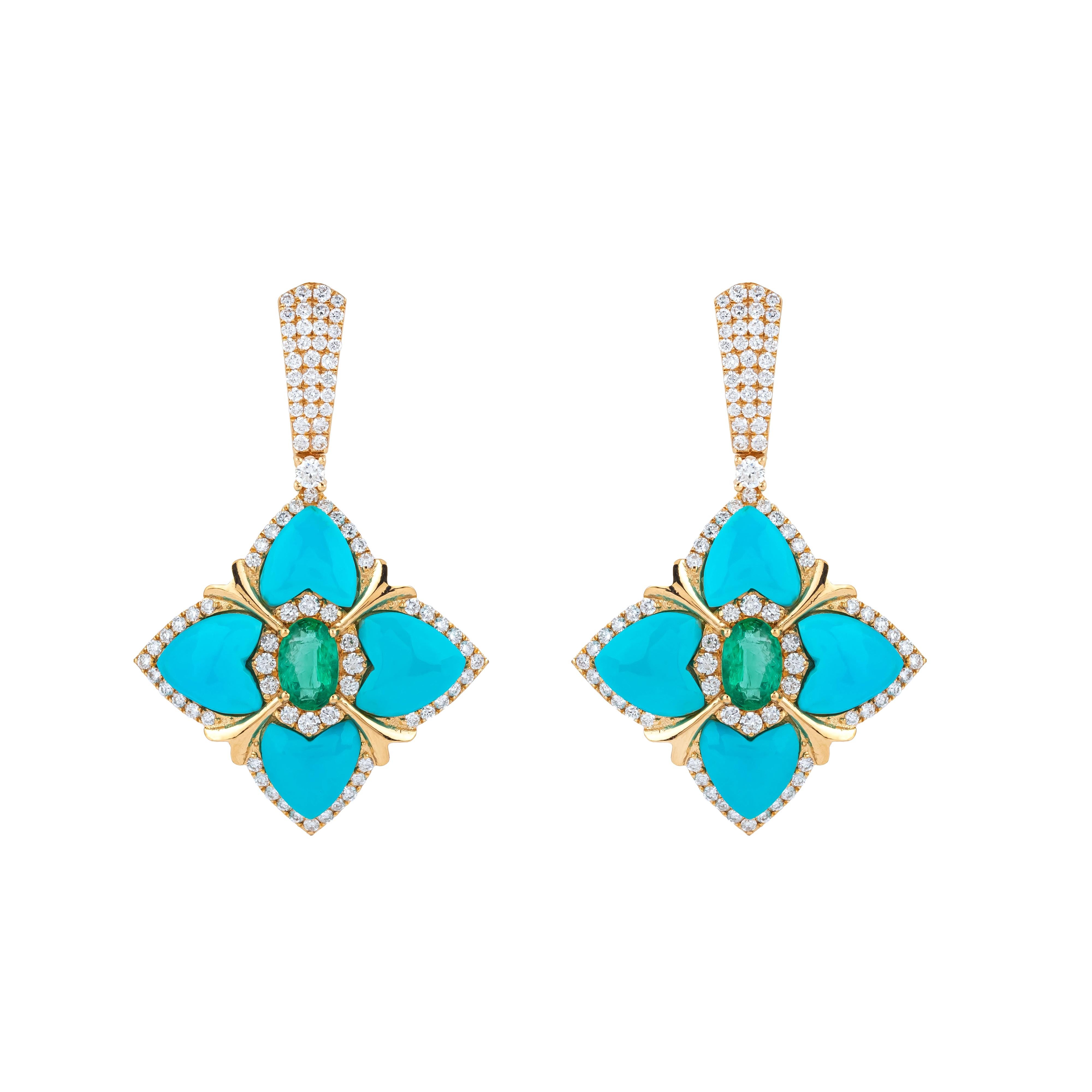 18 Karat Gold 6.02 Carat Diamond and Aquamarine Dangle Earrings In New Condition For Sale In Jaipur, IN
