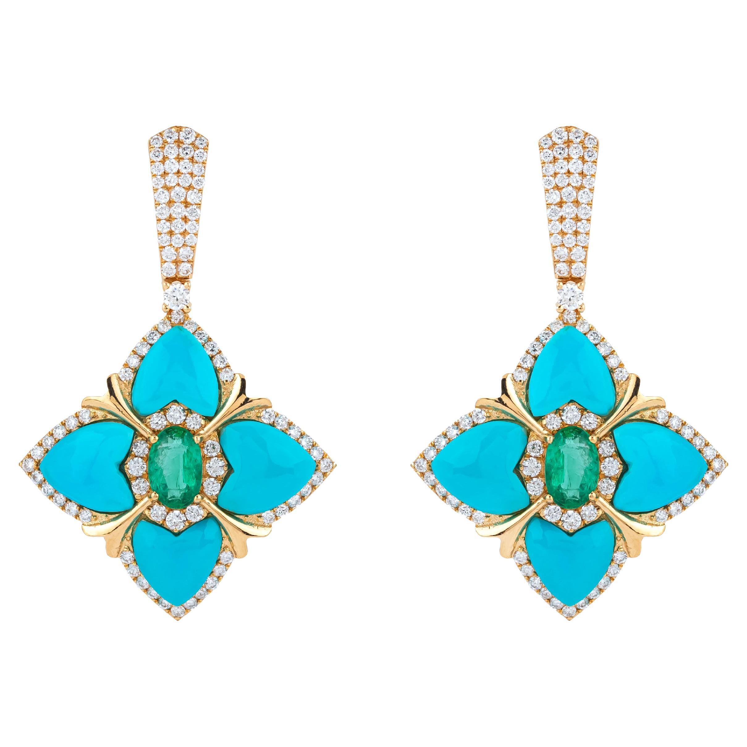 18 Karat Gold 6.02 Carat Diamond and Aquamarine Dangle Earrings For Sale