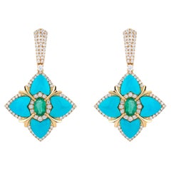 18 Karat Gold 6.02 Carat Diamond and Aquamarine Dangle Earrings