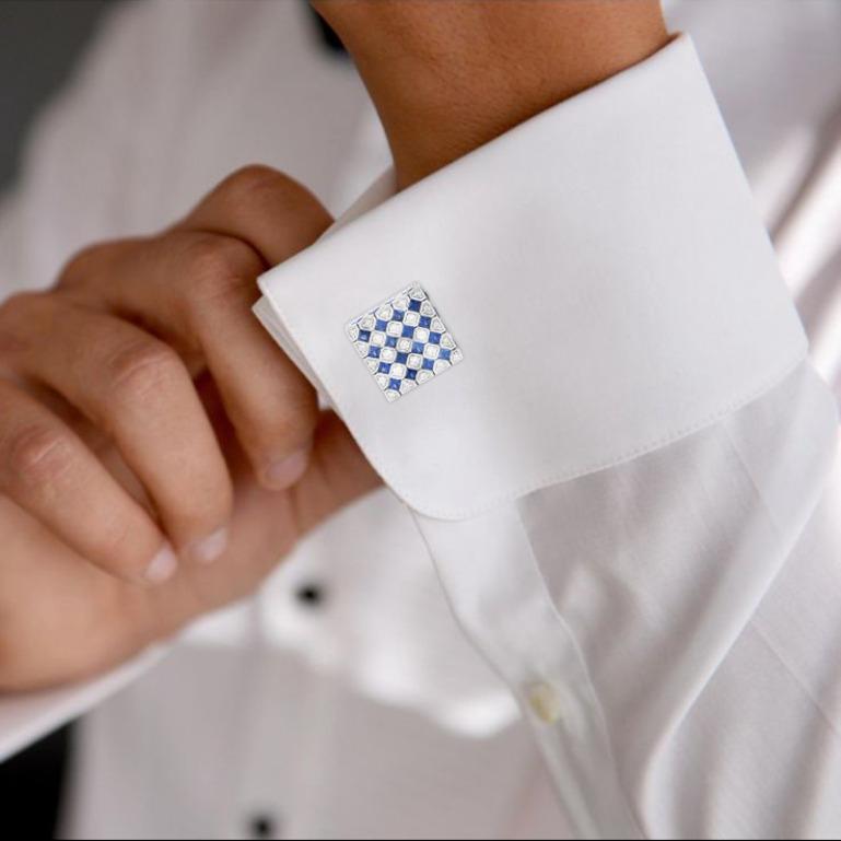 Brilliant Cut 18 Karat Gold 6.07 Carat Diamond and Sapphire Cufflinks For Sale