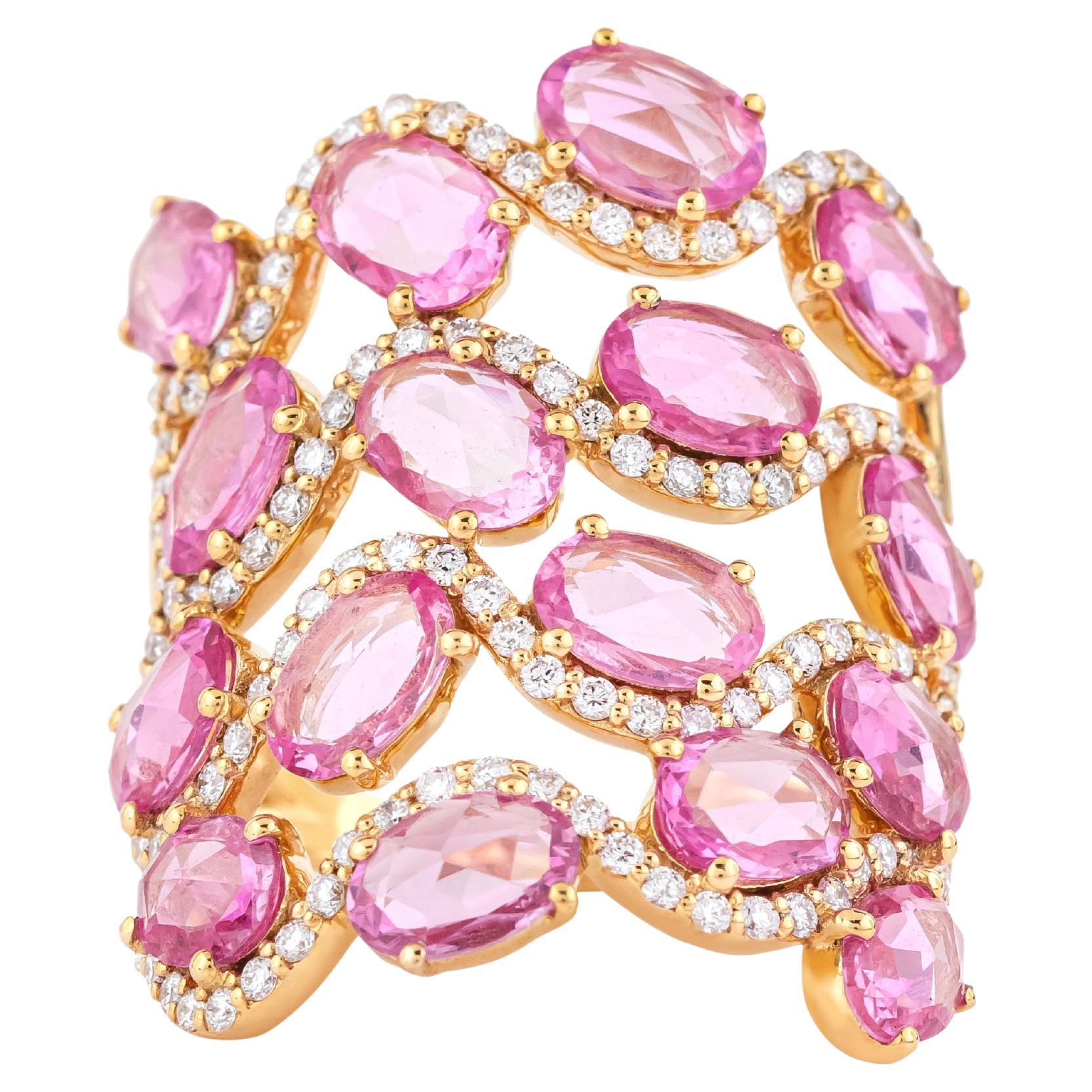 18 Karat Gold 6.1 Carat Diamond and Pink Sapphire Statement Ring