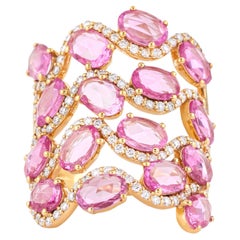 18 Karat Gold 6.1 Carat Diamond and Pink Sapphire Statement Ring