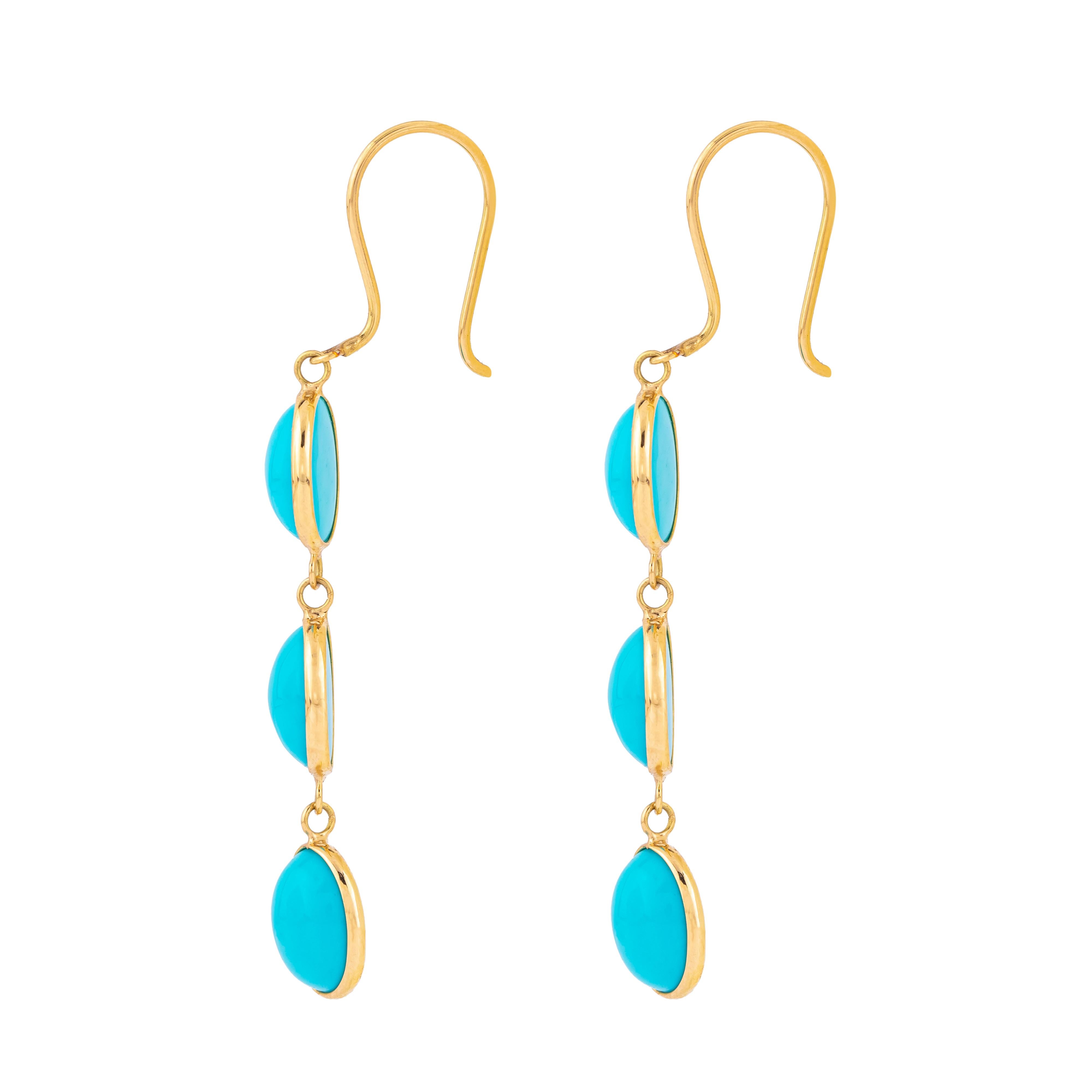 Contemporary 18 Karat Gold 6.1 Carat Turquoise Dangle Earrings For Sale