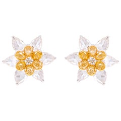 18 Karat Gold 6,12 Karat gelber Diamant und weißer Diamant Blumenohrstecker