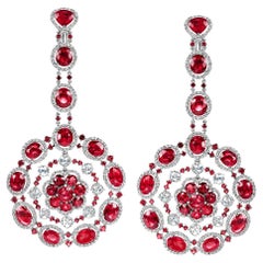 18 Karat Gold 62.15 Carat Ruby & 5.93 Carat Diamonds Dangle Earrings