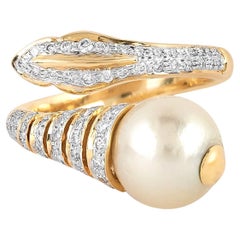 18 Karat Gold 6.25 Carat Diamond and Pearl Statement Ring