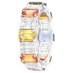 Cocktail Style Diamond and Multi-Sapphire Eternity Band Ring 6.46 Ct in 18K Gold