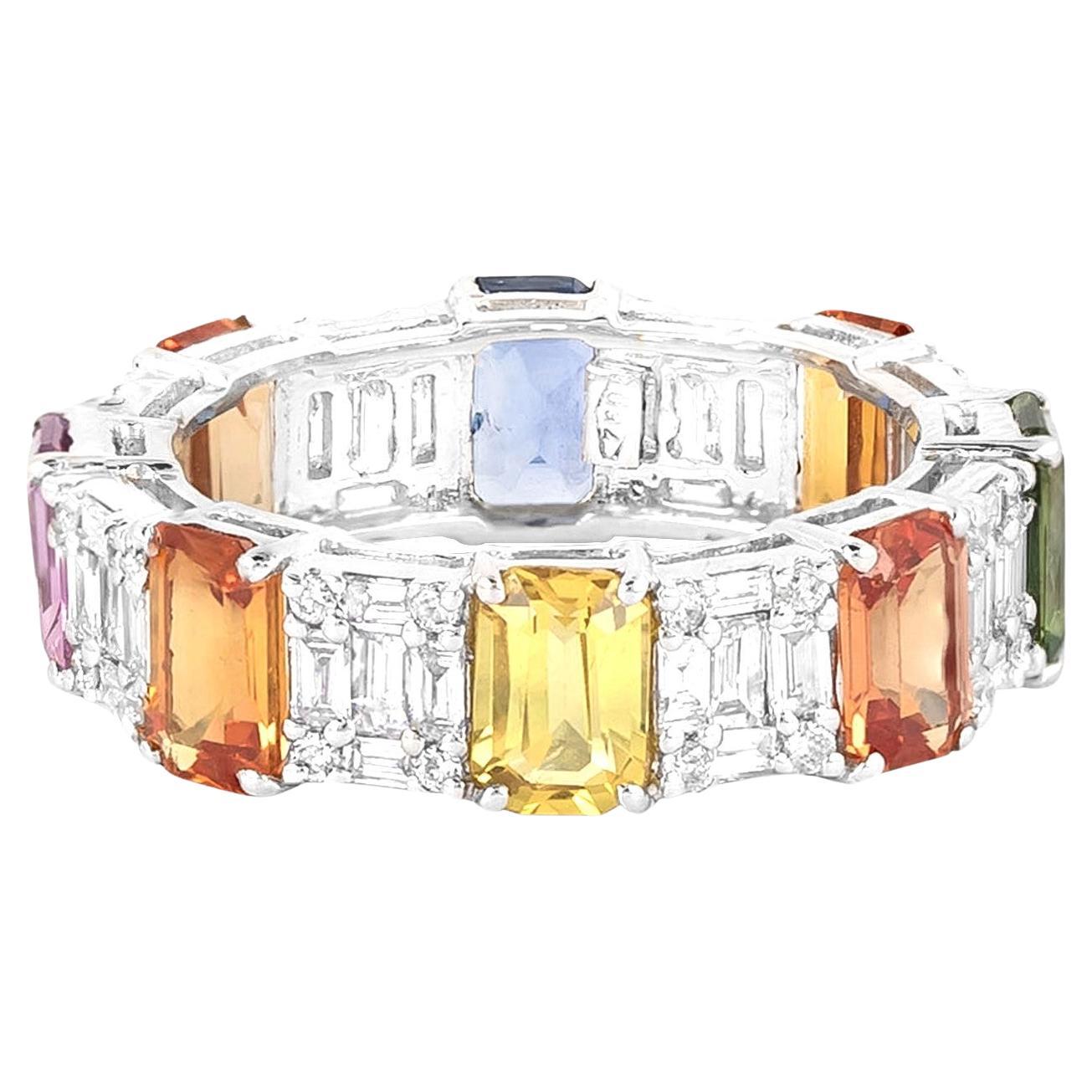 18 Karat Gold 6.46 Carat Diamond and Multi-Sapphire Eternity Cocktail Ring 