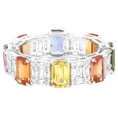 18 Karat Gold 6.46 Carat Diamond and Multi-Sapphire Eternity Cocktail Ring 