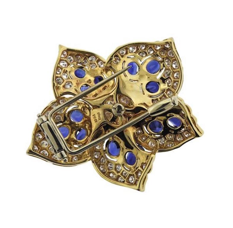 Retro 18 Karat Gold 6.50 Carat Sapphire VS Diamond Brooch Necklace Pendant
