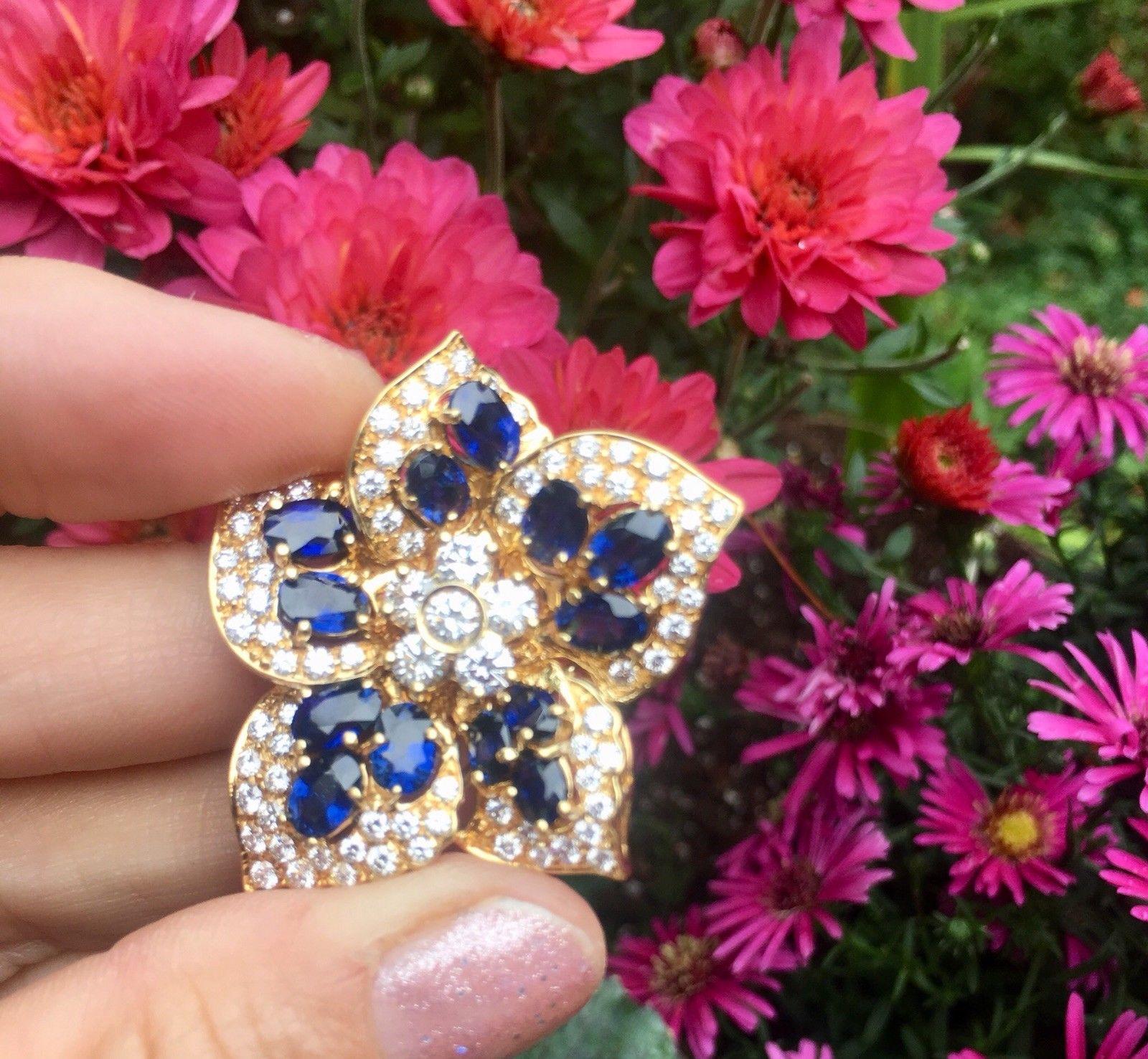 18 Karat Gold 6.50 Carat Sapphire VS Diamond Brooch Necklace Pendant In Excellent Condition In Shaker Heights, OH