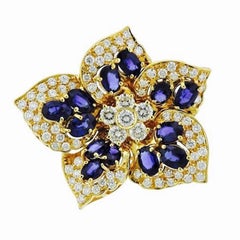 Vintage 18 Karat Gold 6.50 Carat Sapphire VS Diamond Brooch Necklace Pendant