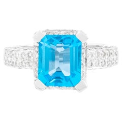18 Karat Gold 6,71 Karat Blauer Topas und Diamant Mode-Ring