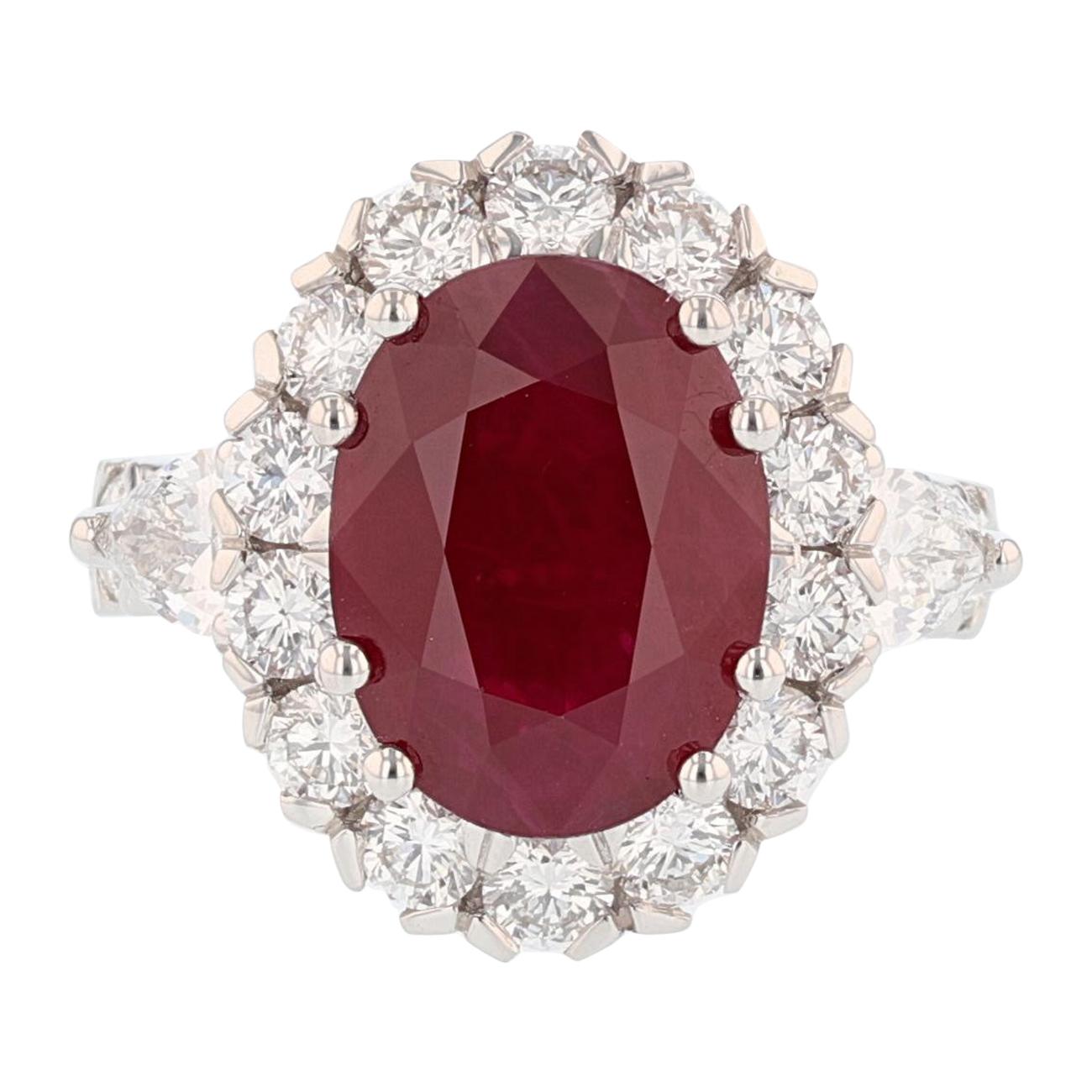 18 Karat Gold 6.75 Carat Burma Ruby GRS Certificate 3.26 Carat Diamond Ring For Sale