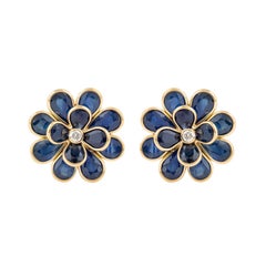 18 Karat Gold 6.76 Carat Diamond and Sapphire Fashion Stud Earrings