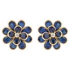 Pendientes de moda de oro de 18 quilates con diamantes y zafiros de 6,76 quilates