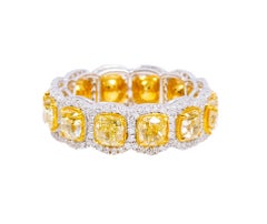 18 Karat Gold 6.84 Carat Fancy Yellow and Diamond Eternity Band Ring