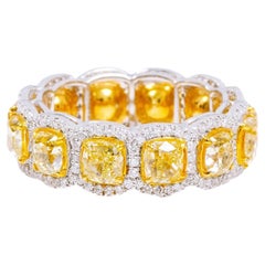 18 Karat Gold 6.84 Carat Fancy Yellow and Diamond Eternity Band Ring