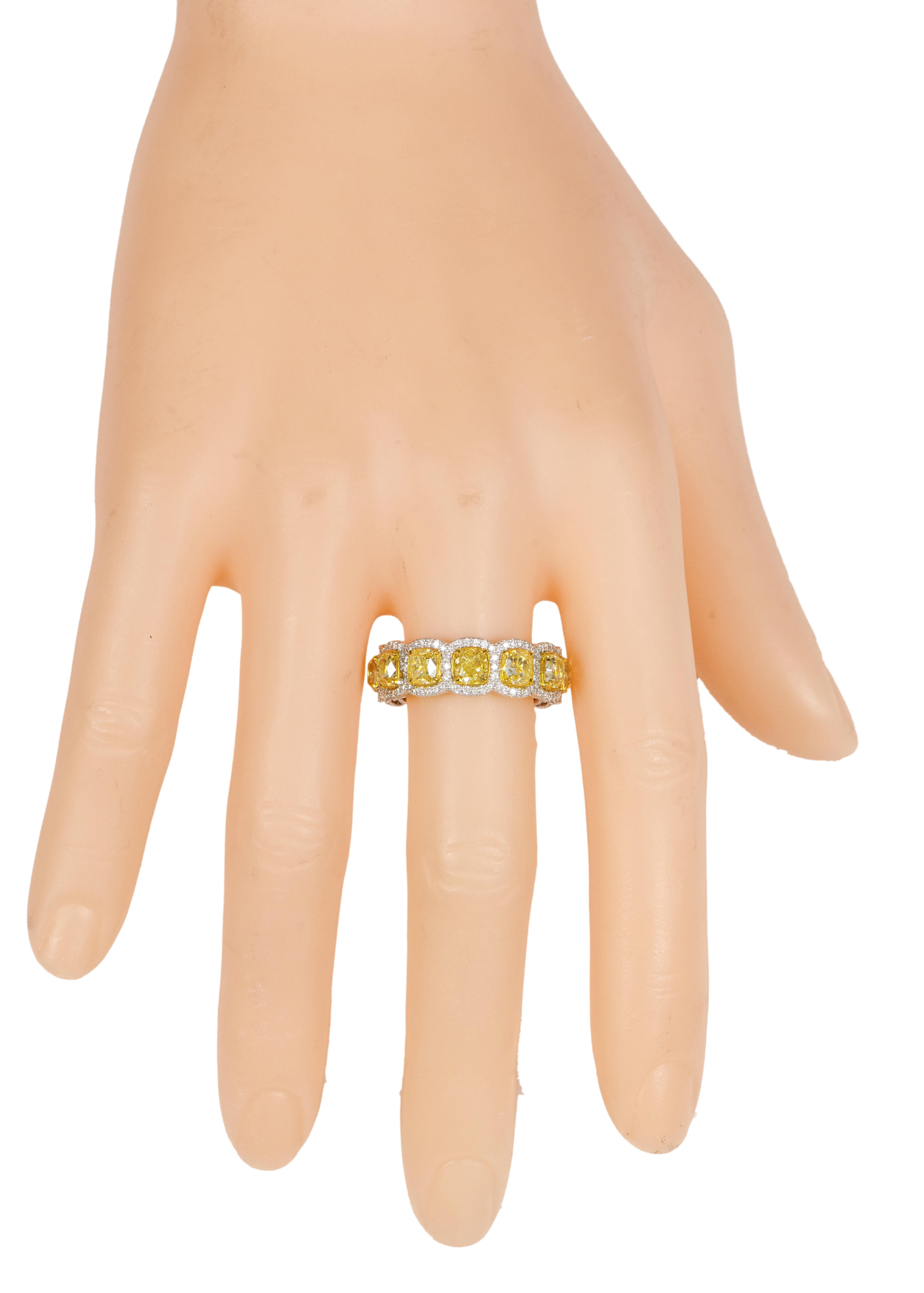 Modern 18 Karat Gold 6.84 Carat Fancy Yellow and Diamond Eternity Band Ring For Sale