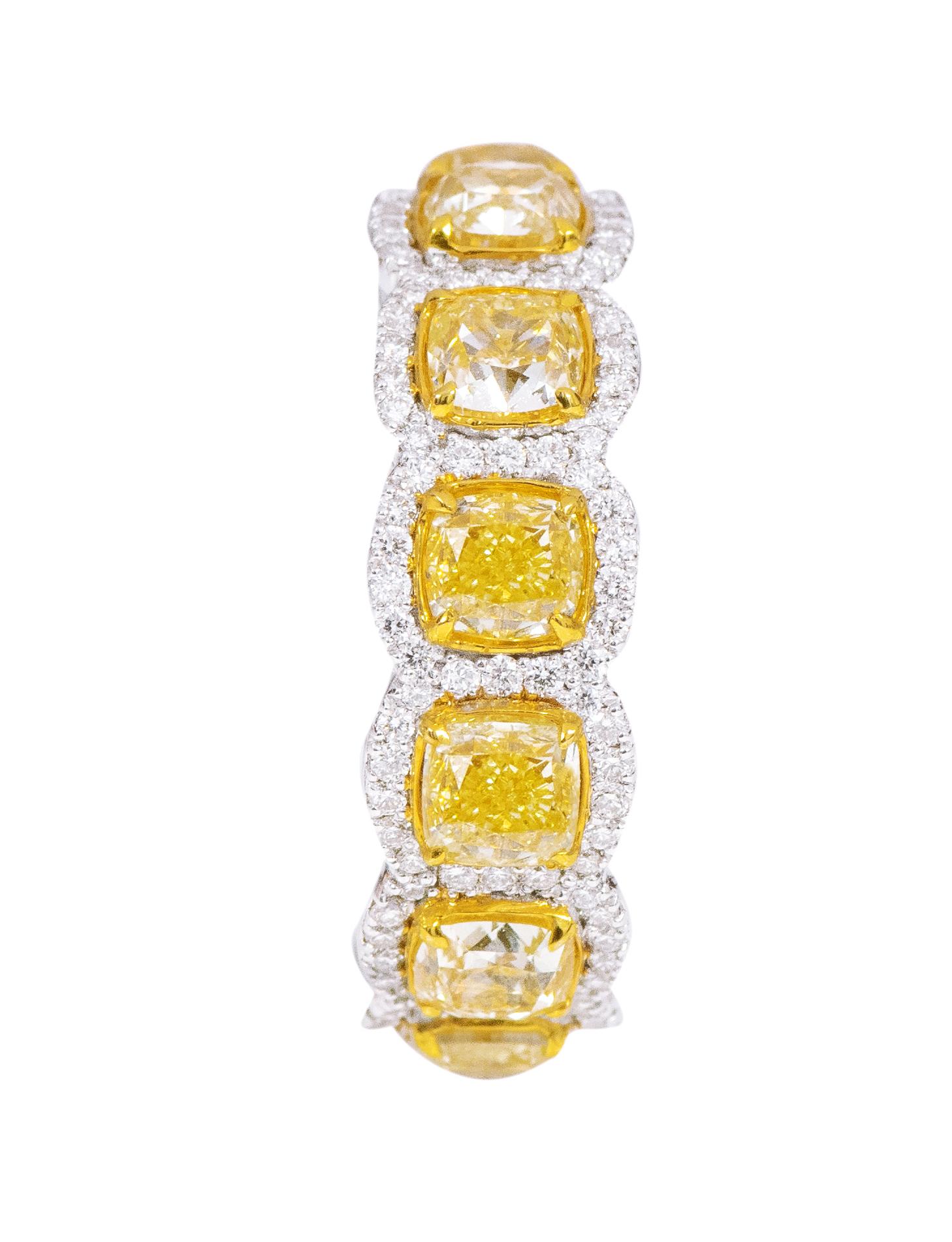 18 Karat Gold 6.84 Carat Fancy Yellow and Diamond Eternity Band Ring For Sale 1