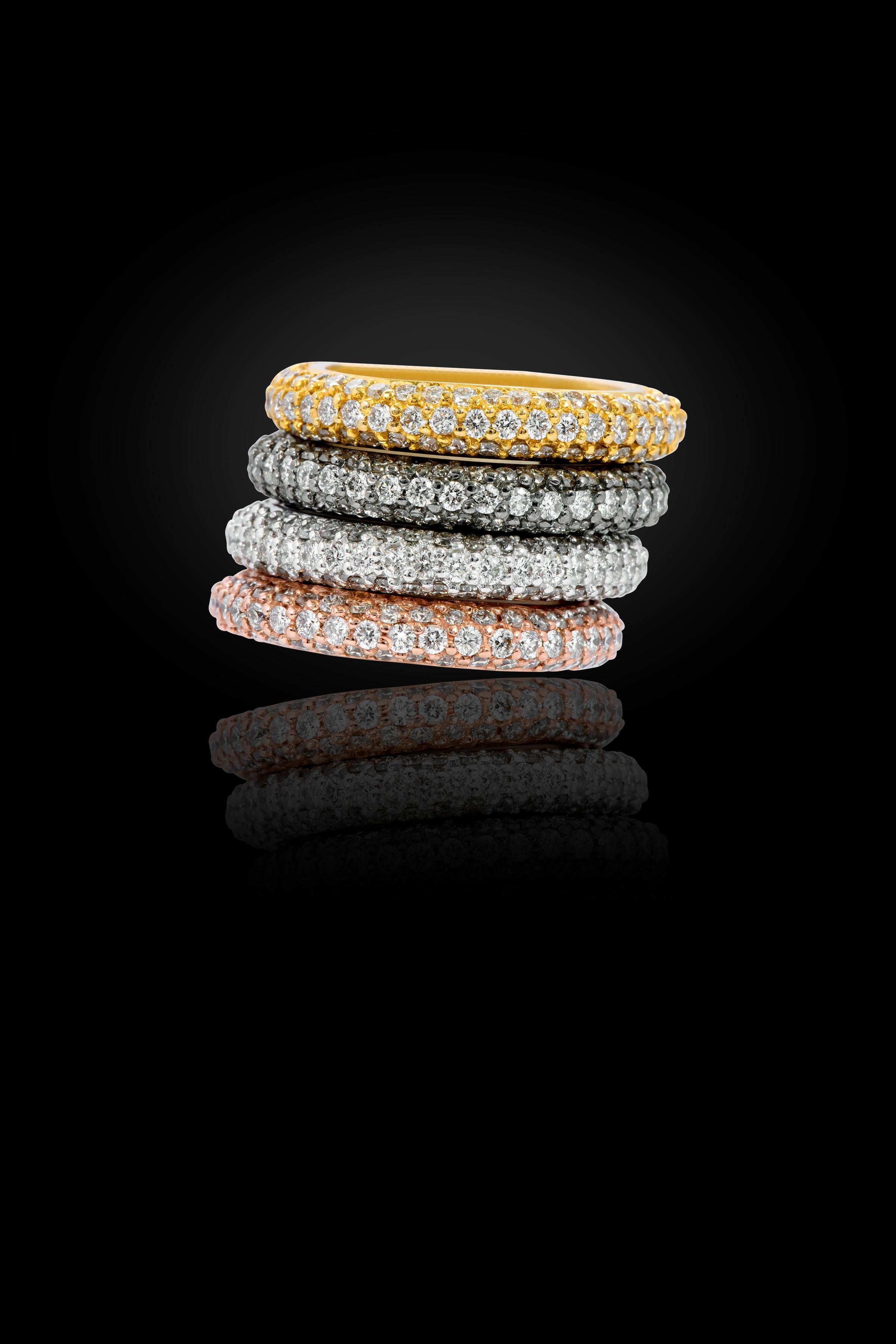 Contemporary 18 Karat Gold 6.90 Carat Diamond Brilliant-Cut Eternity Ring in Four Gold Colors For Sale
