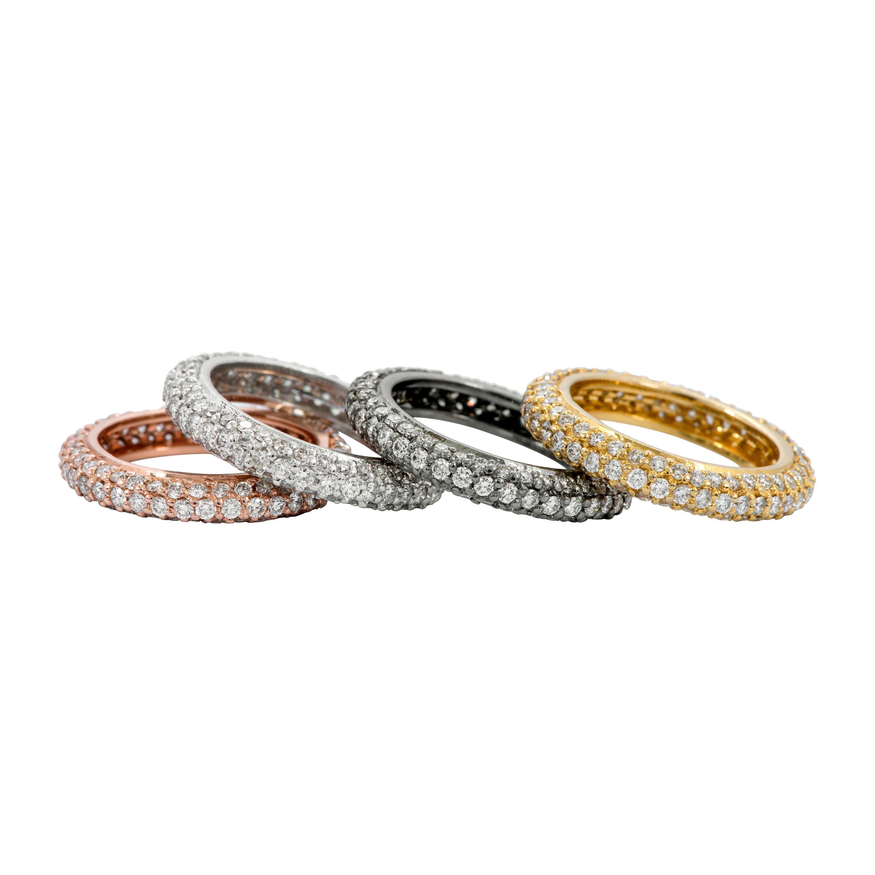 18 Karat Gold 6.90 Carat Diamond Brilliant-Cut Eternity Ring in Four Gold Colors For Sale