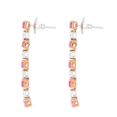 18 Karat Gold 7 Carat Pink Sapphire & Diamond Dangle Earrings