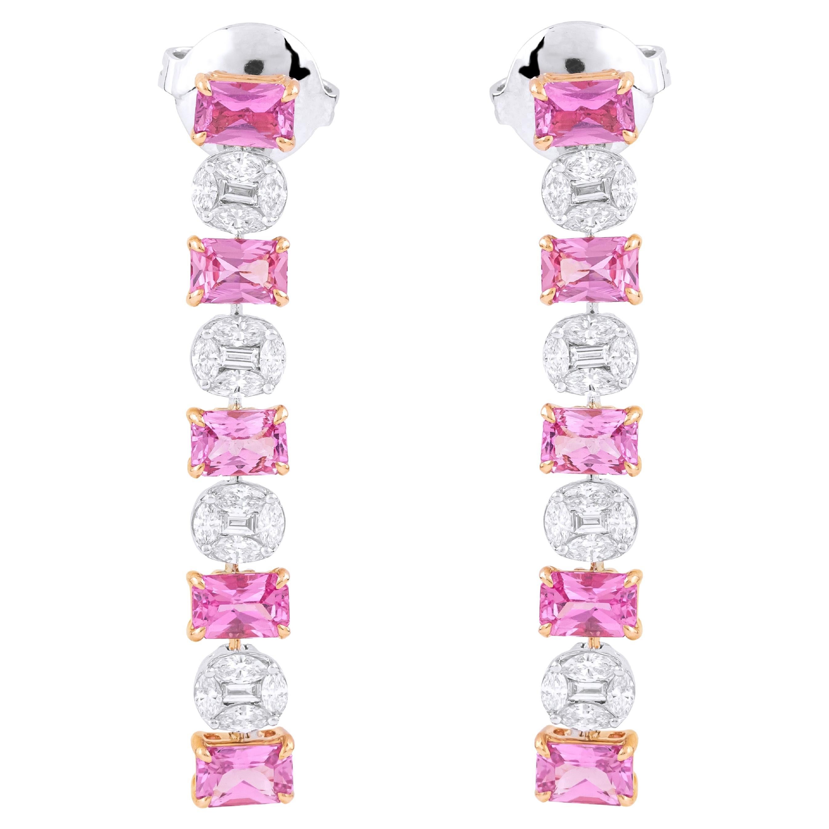 18 Karat Gold 7 Karat Rosa Saphir & Diamant Ohrhänger