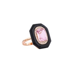 18 Karat Gold 7.03 Carat Diamond, Black Onyx and Morganite Solitaire Ring