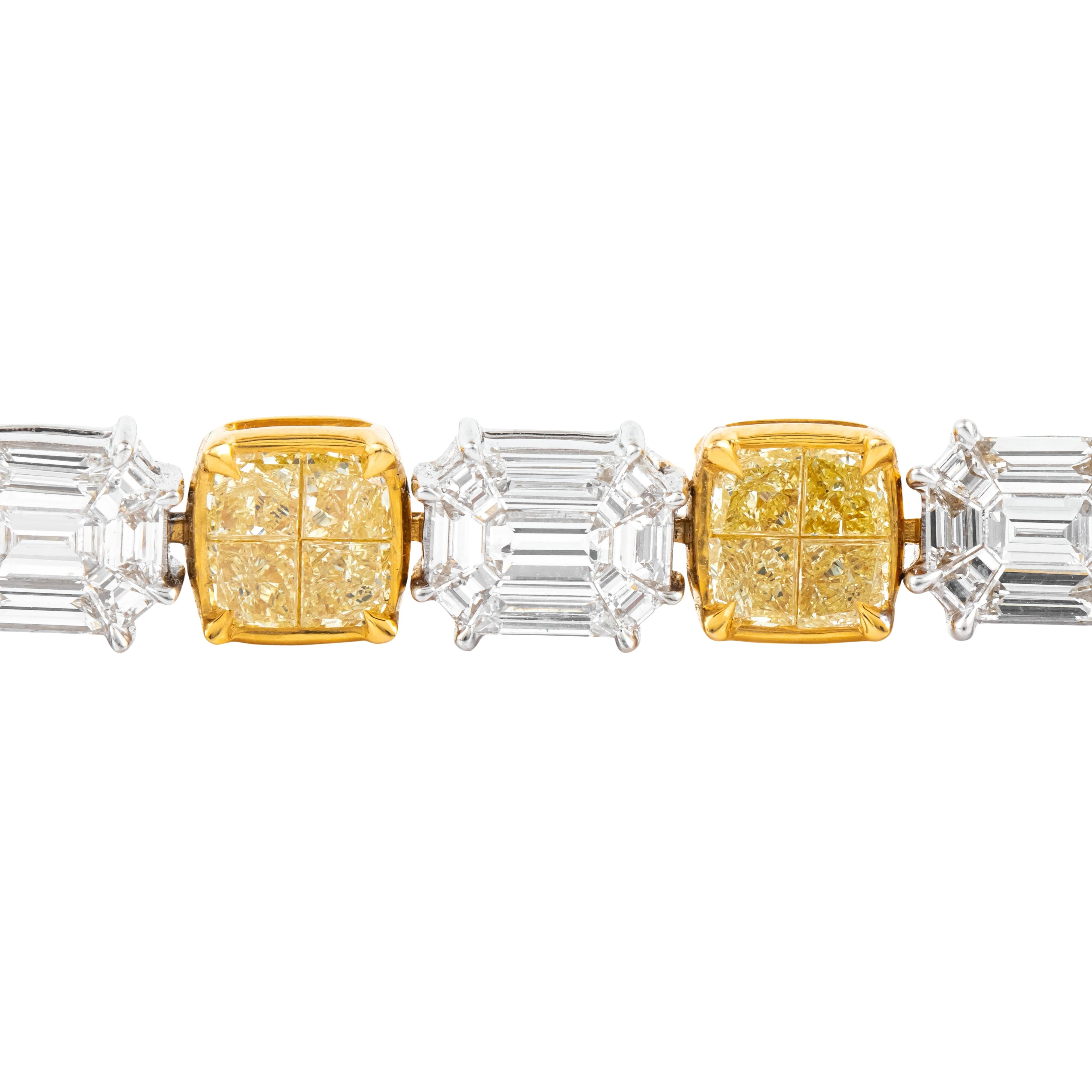 18 Karat Gold 7.1 Karat Gelbes Diamant- und Diamant-Tennisarmband (Moderne) im Angebot