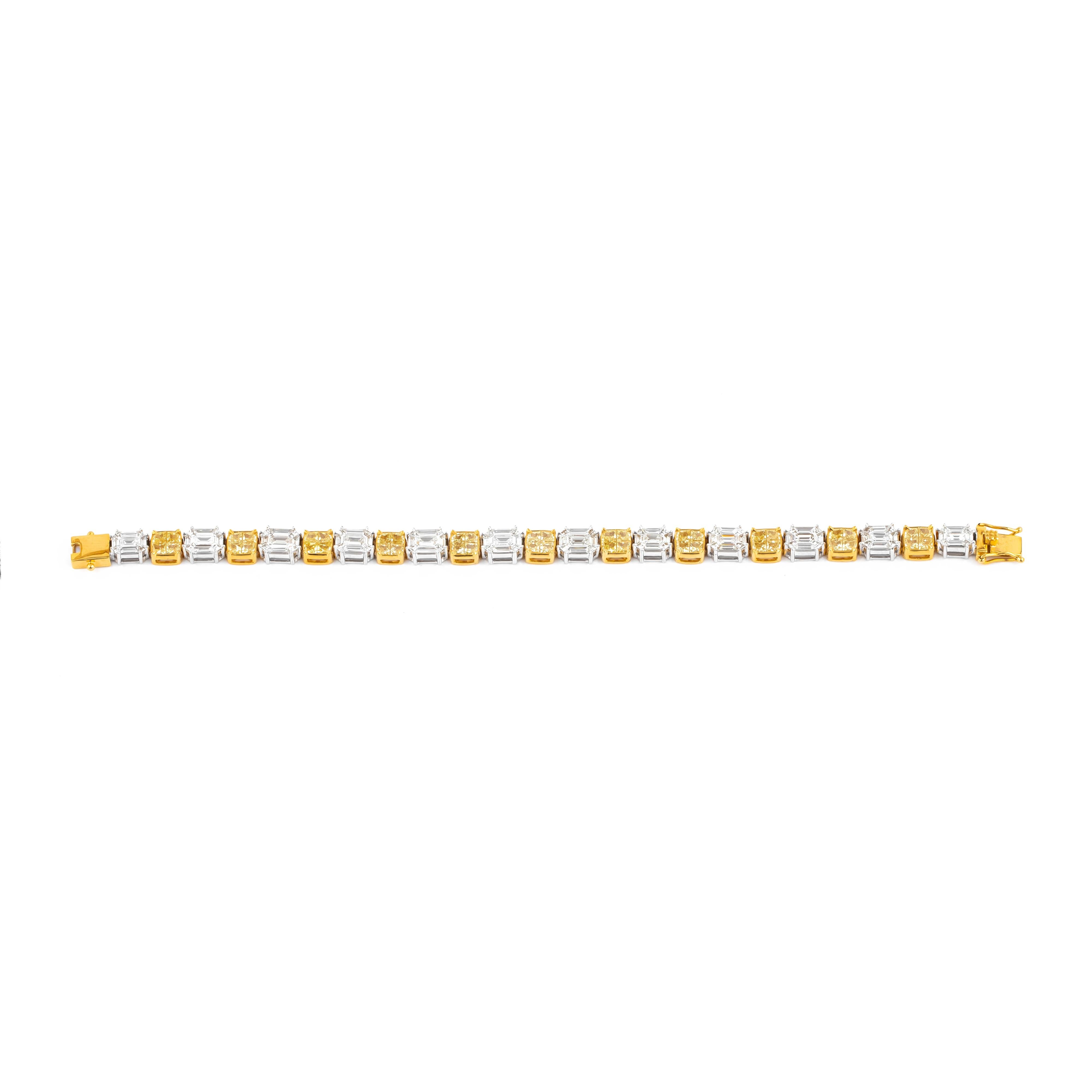 18 Karat Gold 7.1 Karat Gelbes Diamant- und Diamant-Tennisarmband (Brillantschliff) im Angebot