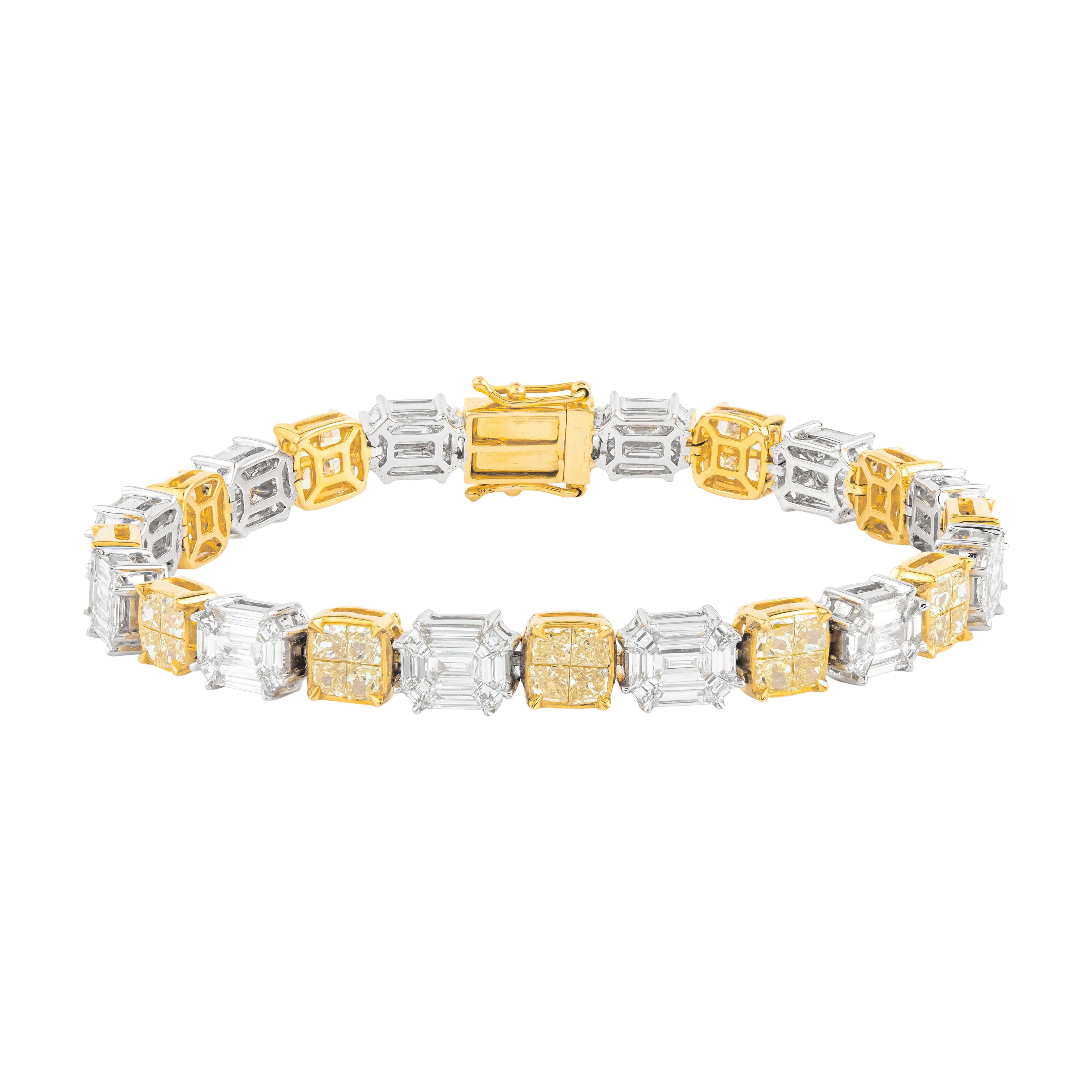 18 Karat Gold 7.1 Karat Gelbes Diamant- und Diamant-Tennisarmband Damen im Angebot