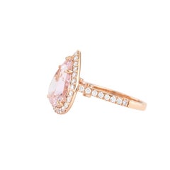 Edwardian Style 7.11 ct Pear-Cut Morganite & Diamond Halo Ring in 18K Rose Gold