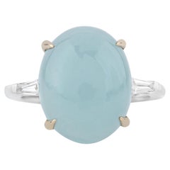 18 Karat Gold 7.4 Carat Diamond and Aquamarine Solitaire Ring