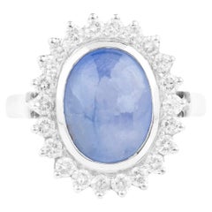 18 Karat Gold 7.57 Carats Star Sapphire and Diamond Solitaire Ring